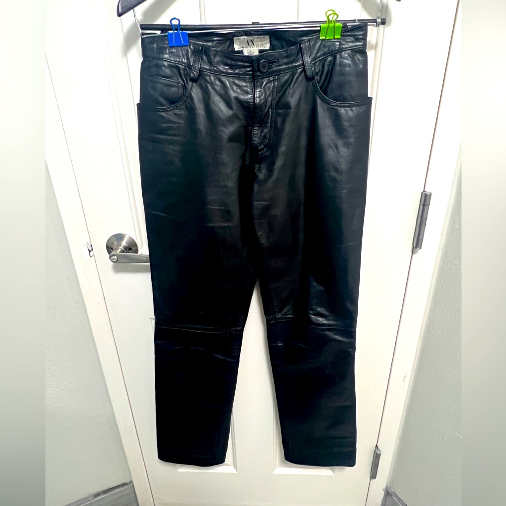 A|X Armani Exchange Black Soft 100% Leather Pants Straight 100% Authentic Sz 4